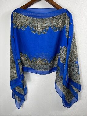 Y2K Women's Blue Chiffon Sheer Scarf Blouse Top One Size